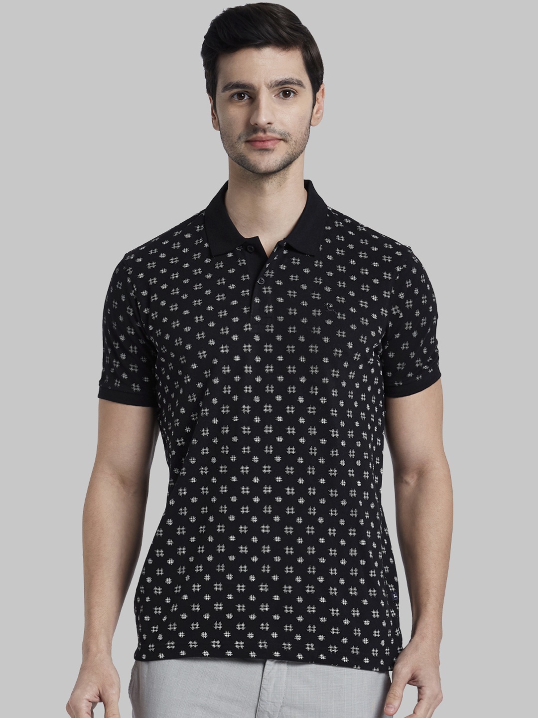 

Parx Men Black Printed Polo Collar T-shirt