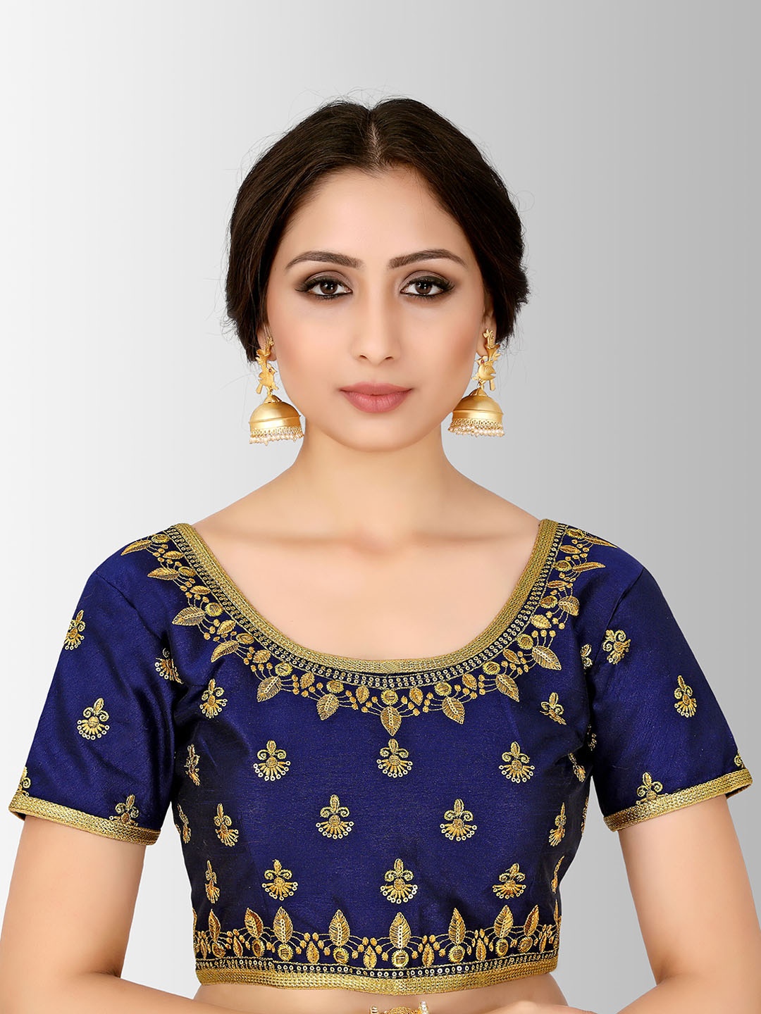 

MIMOSA Women Navy Blue Embroidered Silk Saree Blouse