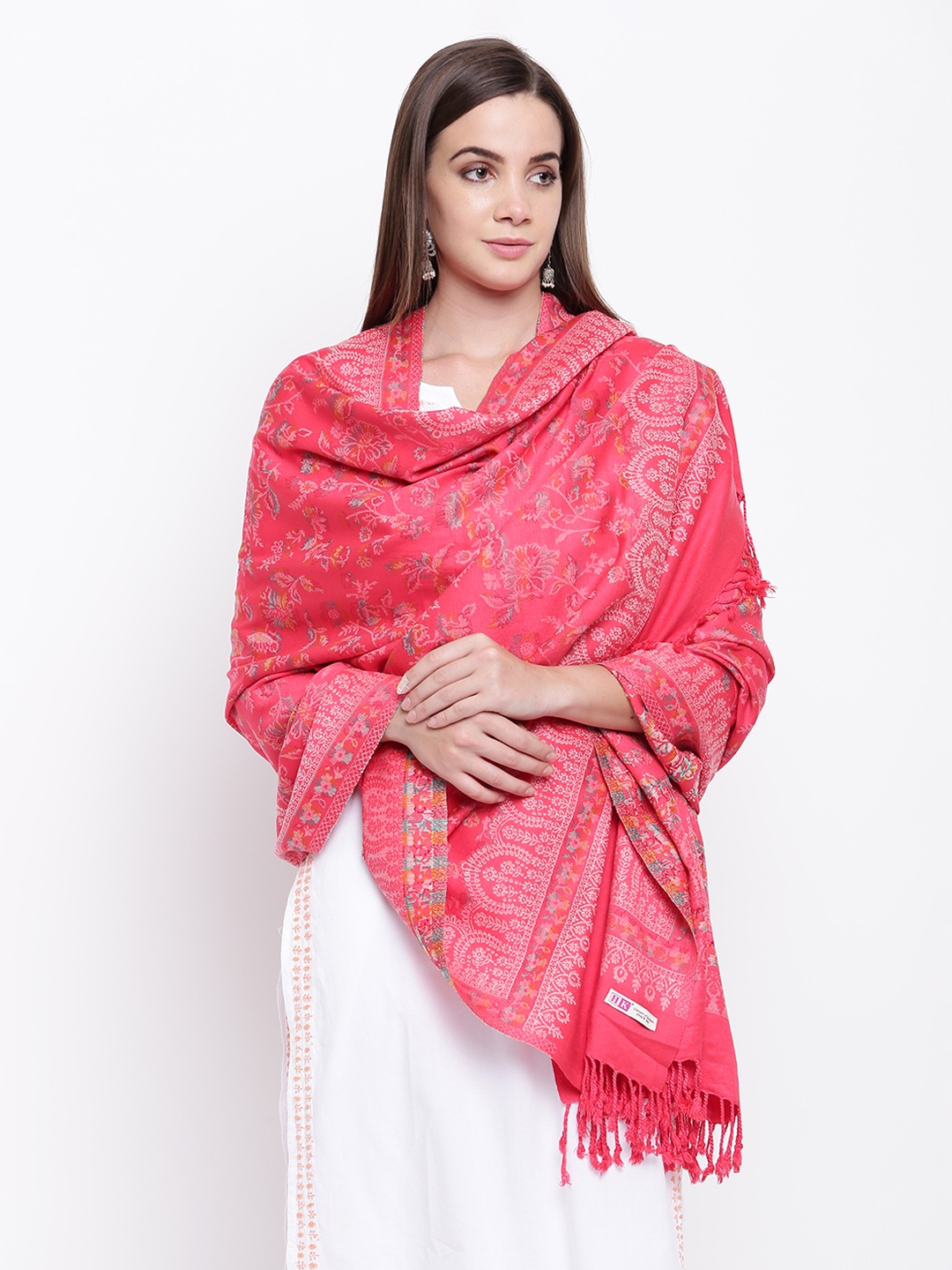 

HK colours of fashion Coral Pink Woven Design Shawl