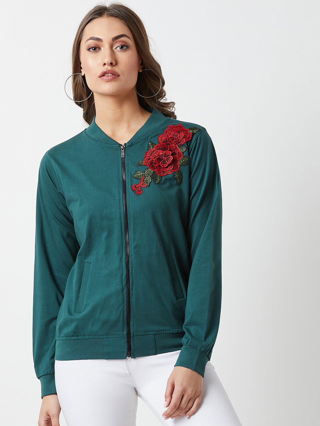 

Miss Chase Women Green Solid Bomber Jacket