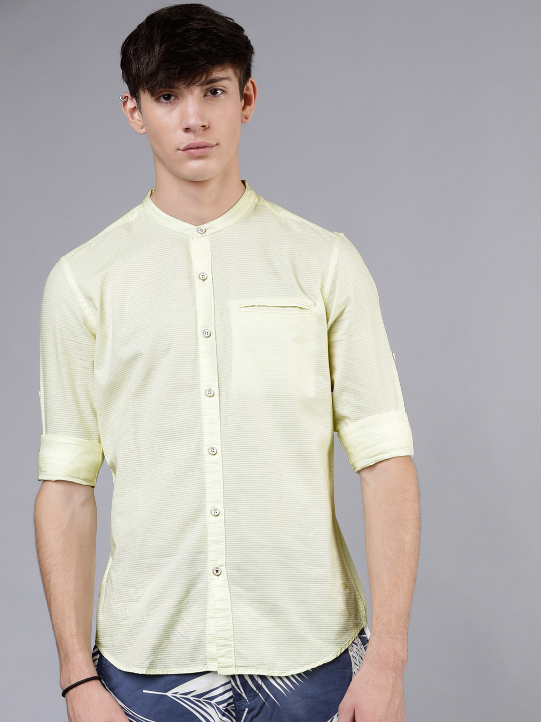 

LOCOMOTIVE Men Beige Slim Fit Self-Striped Casual Shirt
