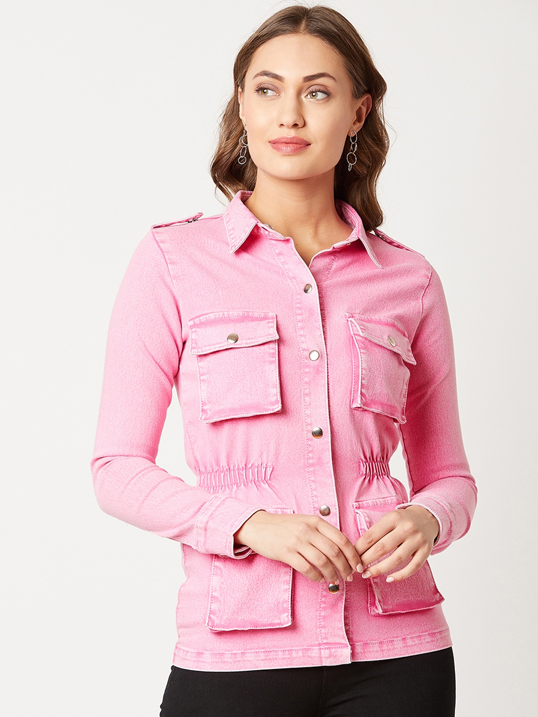 

Miss Chase Women Pink Solid Denim Jacket