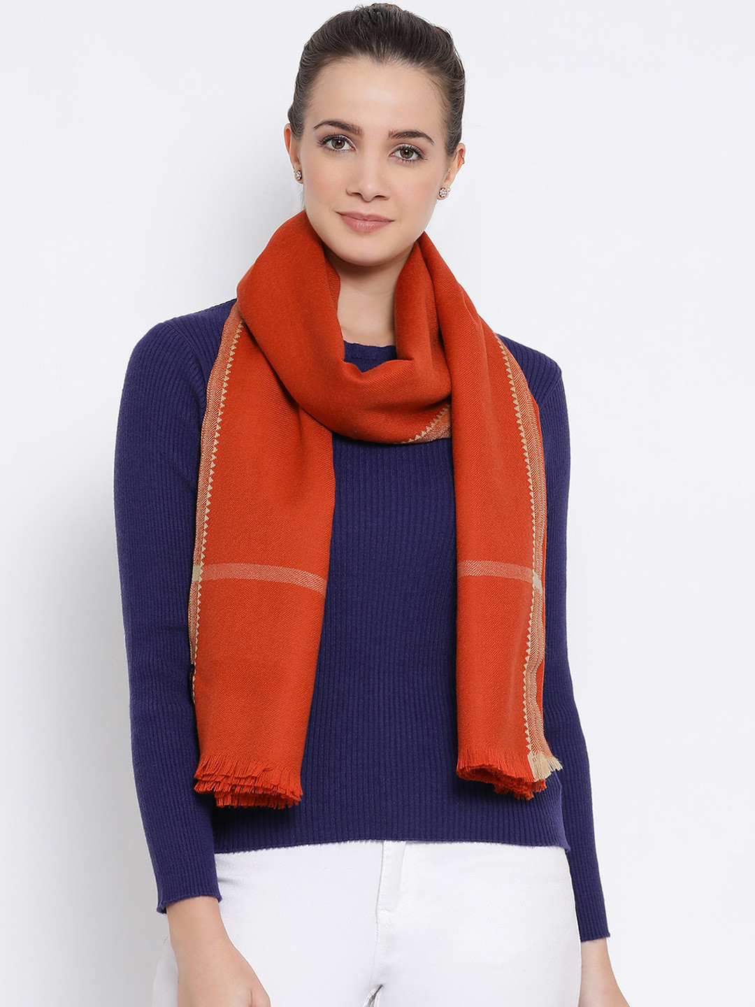 

SHINGORA Women Orange Solid Pure Woolen Shawl