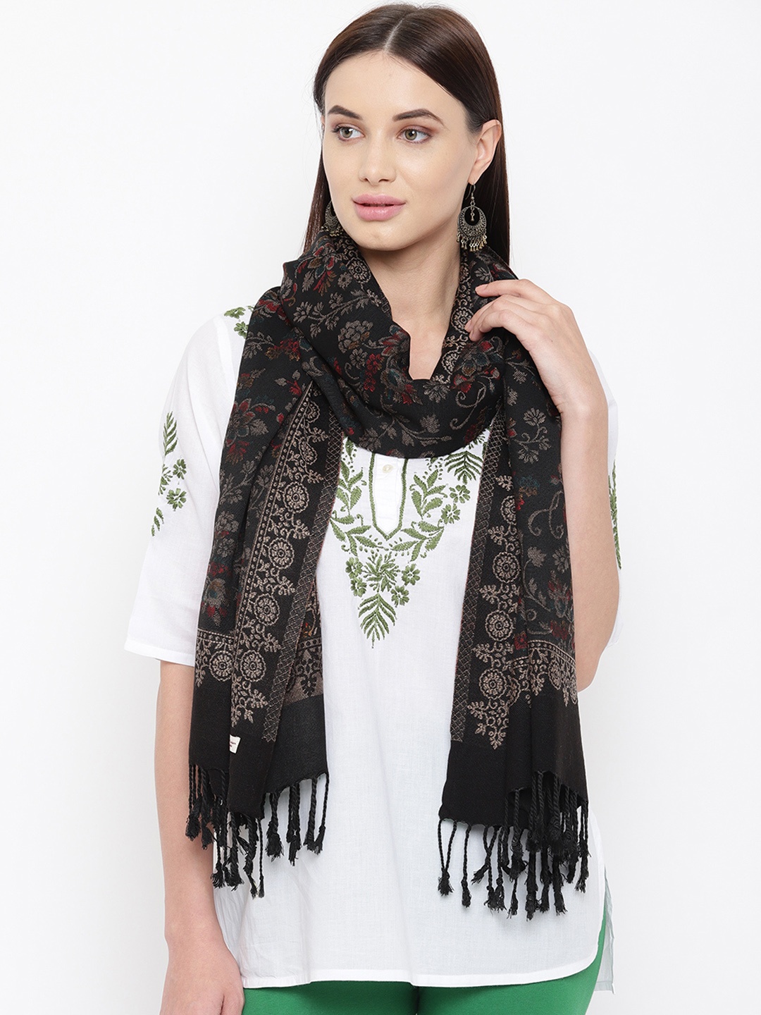 HK colours of fashion Women Black Woven Design Stole