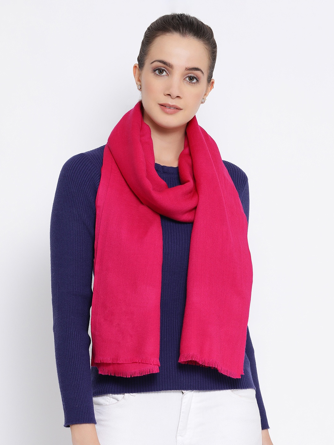 

SHINGORA Women Fuchsia Pink Solid Pure Woolen Shawl