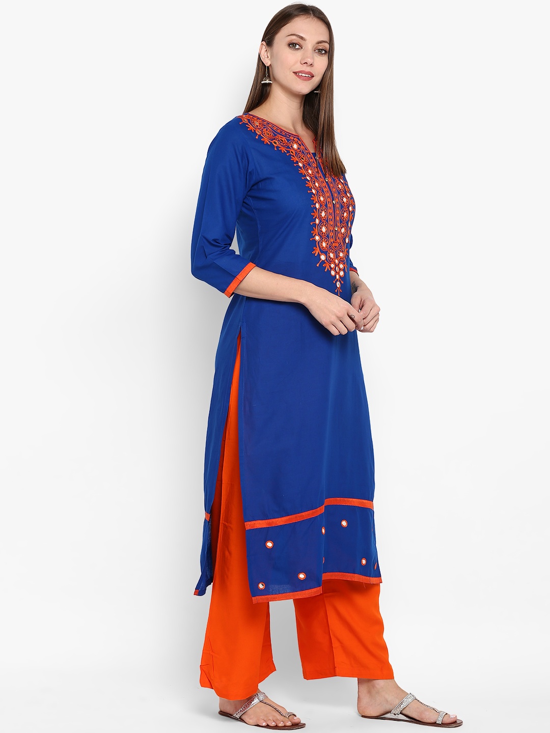 

ZOEYAMS Women Blue Yoke Design Straight Kurta