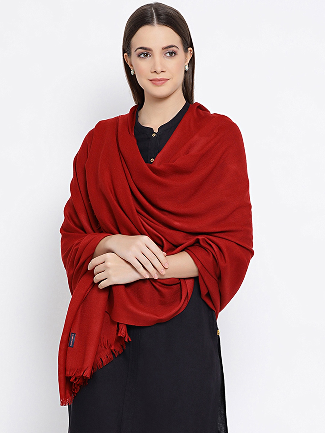 

SHINGORA Women Maroon Solid Pure Woolen Shawl