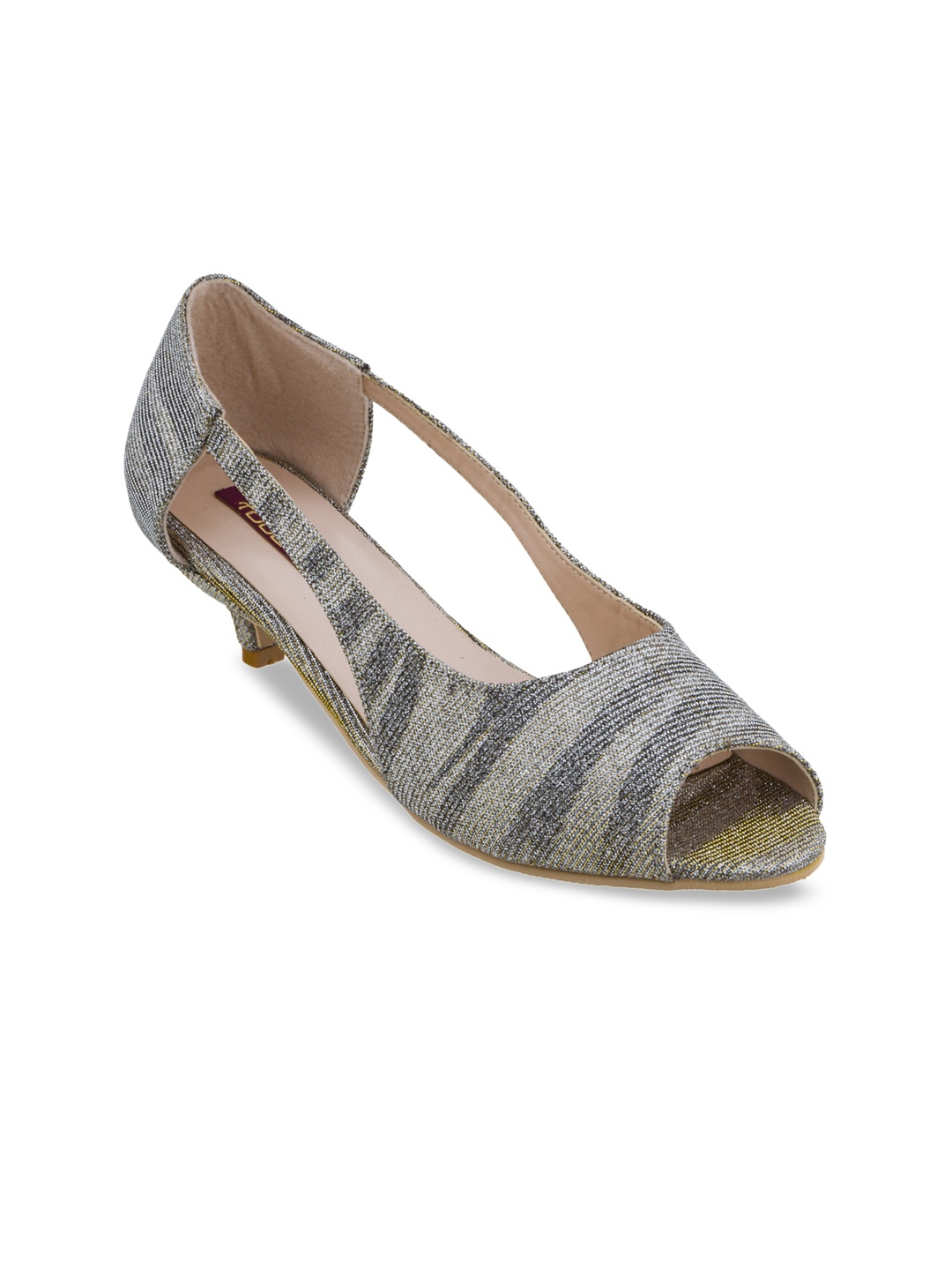 

SHUZ TOUCH Women Gold-Toned Printed Peep Toes