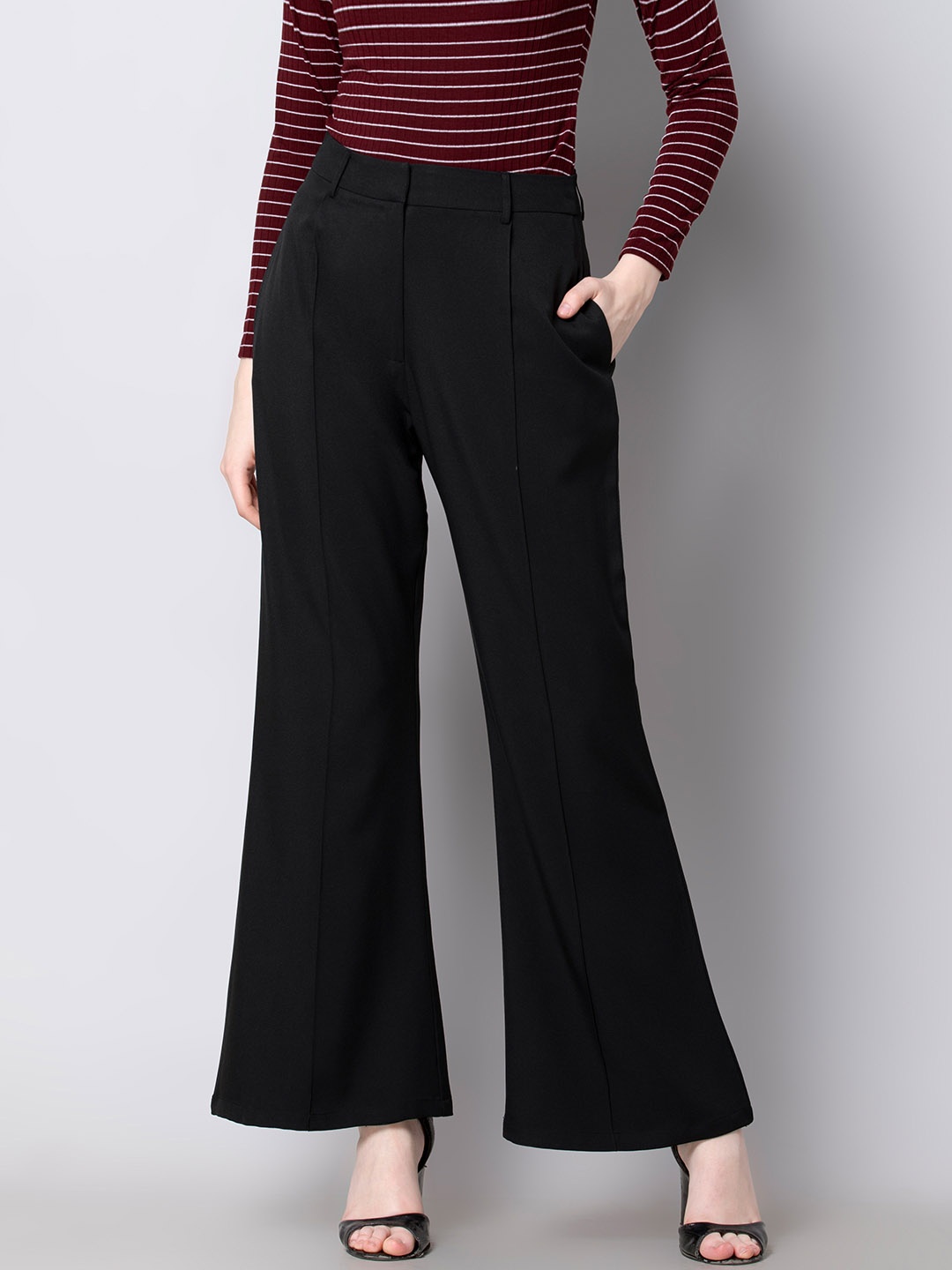 

FabAlley Women Black Flared Solid Bootcut Trousers
