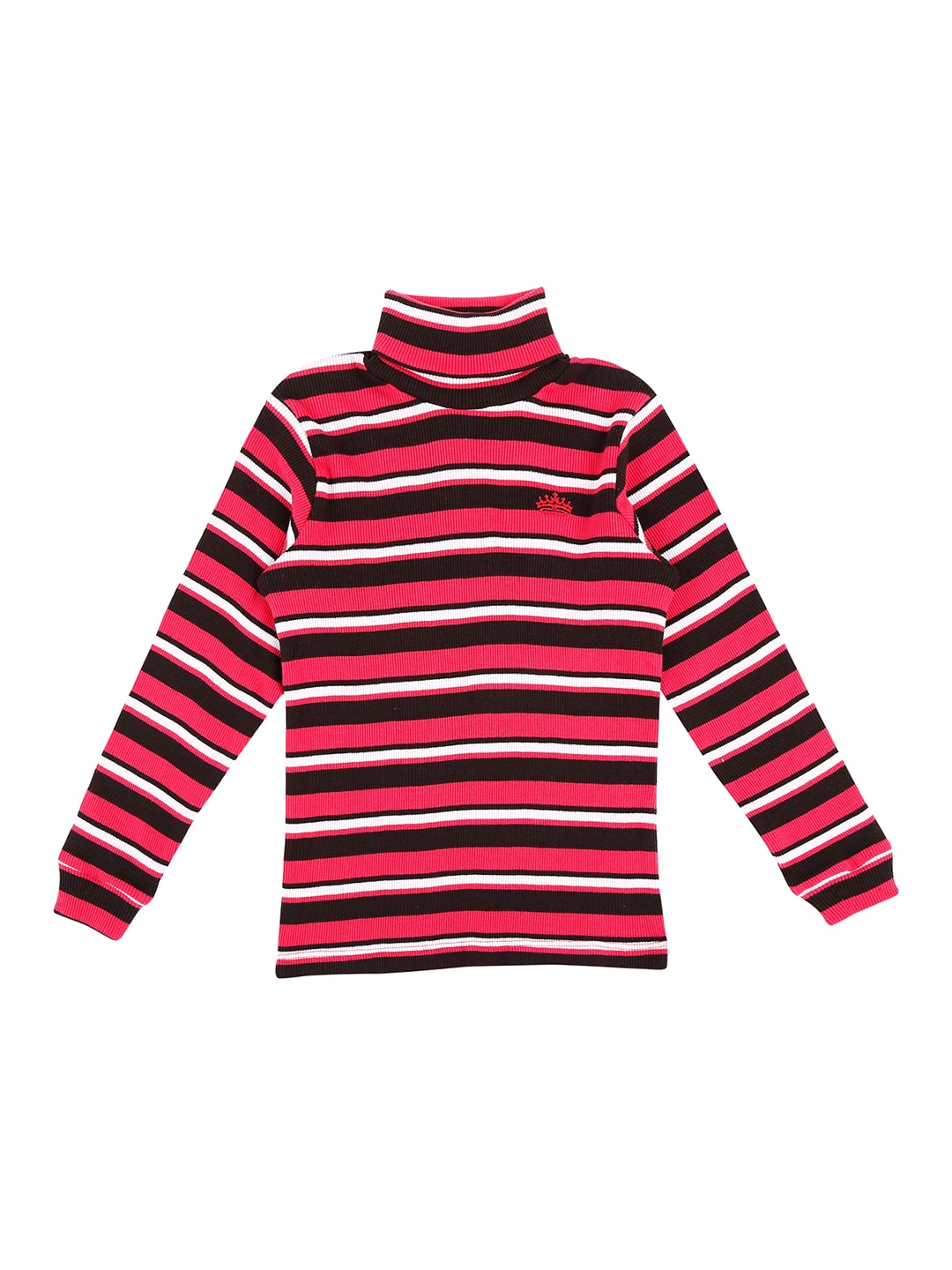

Pantaloons Junior Girls Pink & Black Striped Pure Cotton Top