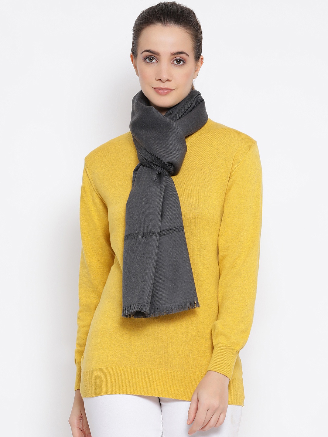

SHINGORA Women Grey Solid Pure Woolen Sustainable Shawl