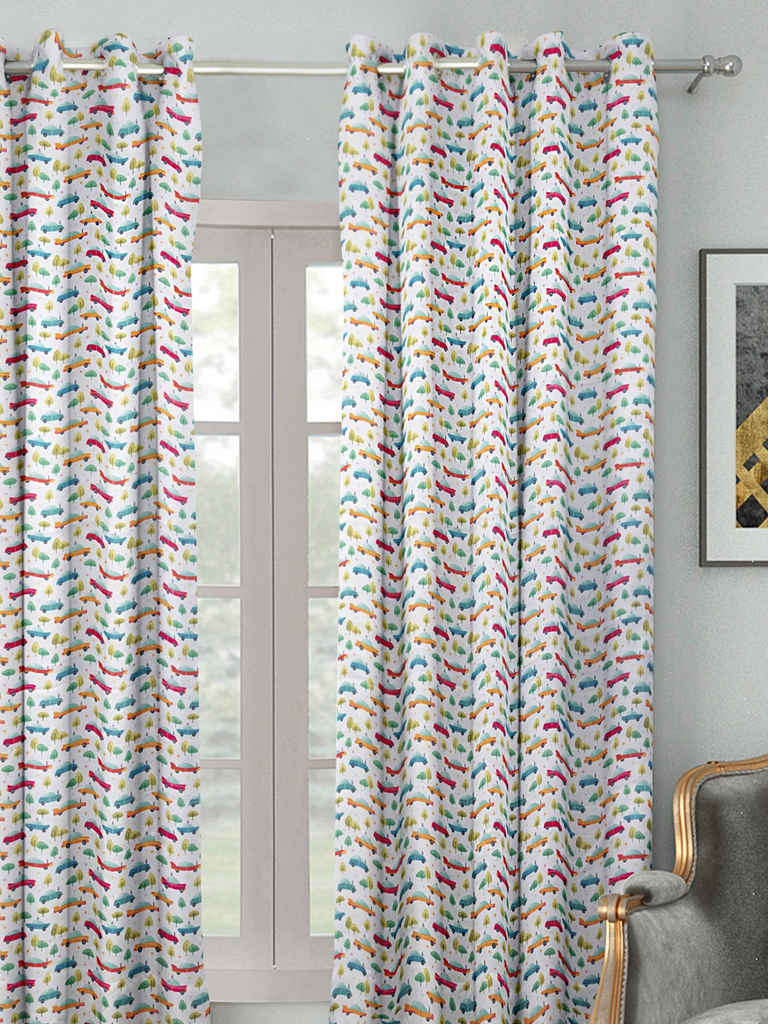 

HOUZZCODE White & Red Single Room Darkening Curtain