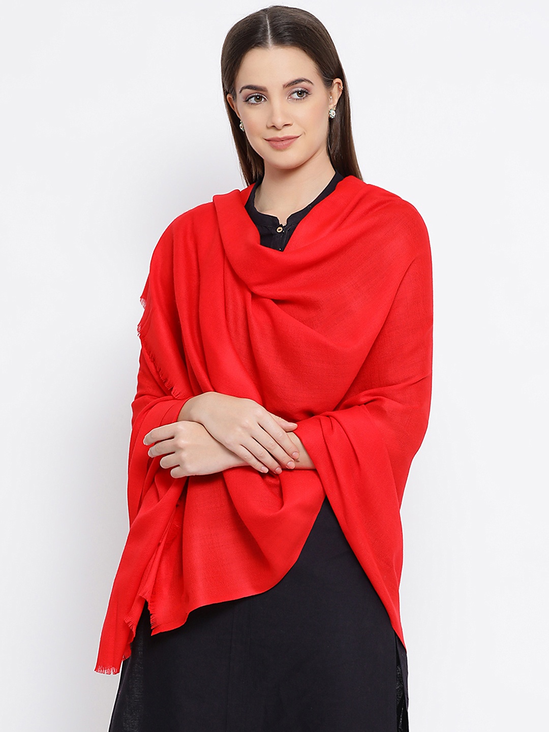 

SHINGORA Women Red Solid Pure Woolen Sustainable Shawl