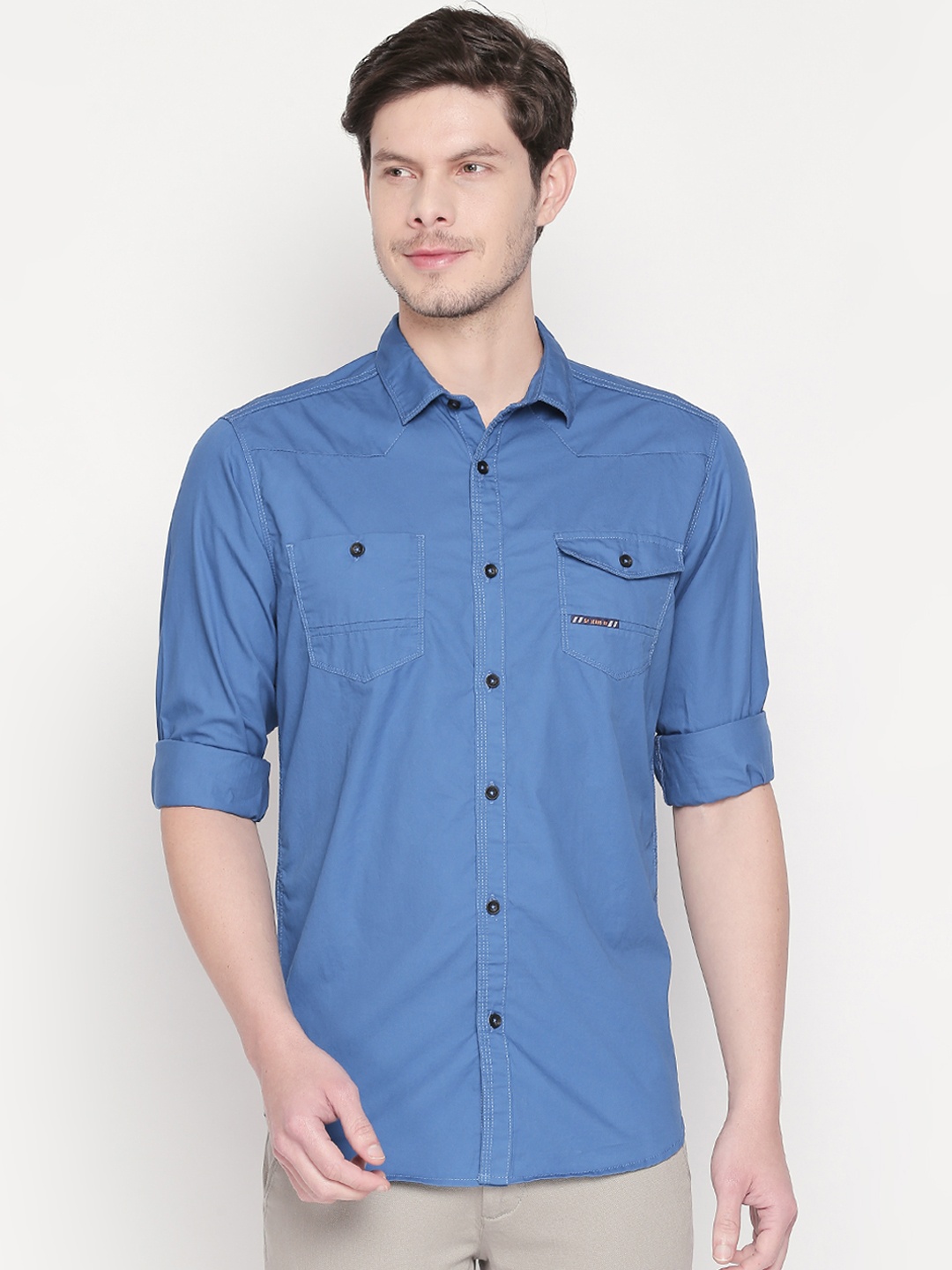 

SF JEANS by Pantaloons Men Blue Slim Fit Solid Casual Shirt