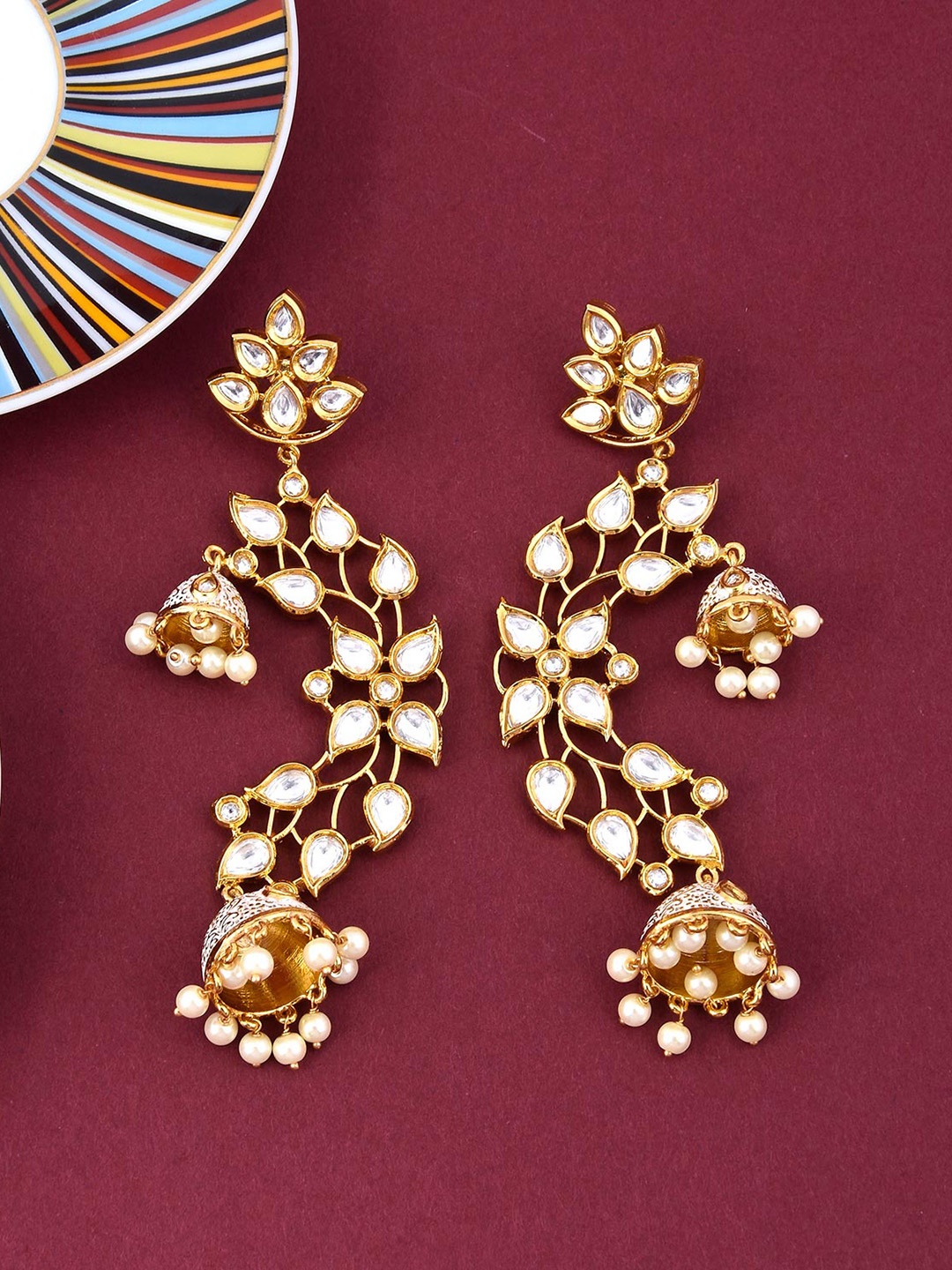 

Tistabene White & Gold-Plated Enamelled Dome Shaped Jhumkas