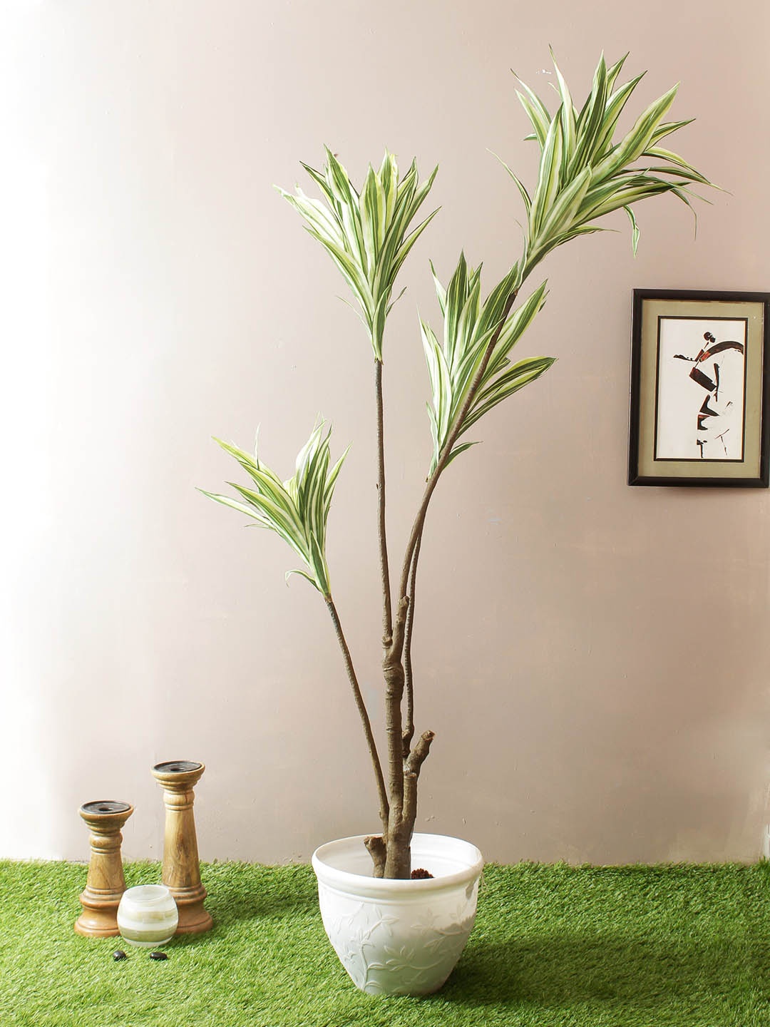 

TAMIRHA Green Artificial Dracaena Plant With White Pot