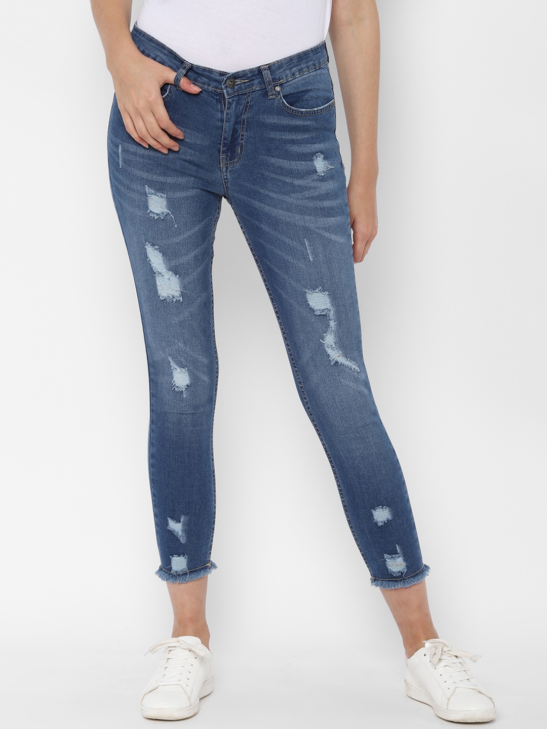 

People Women Blue Regular Fit Stretchable Cropped Jeans