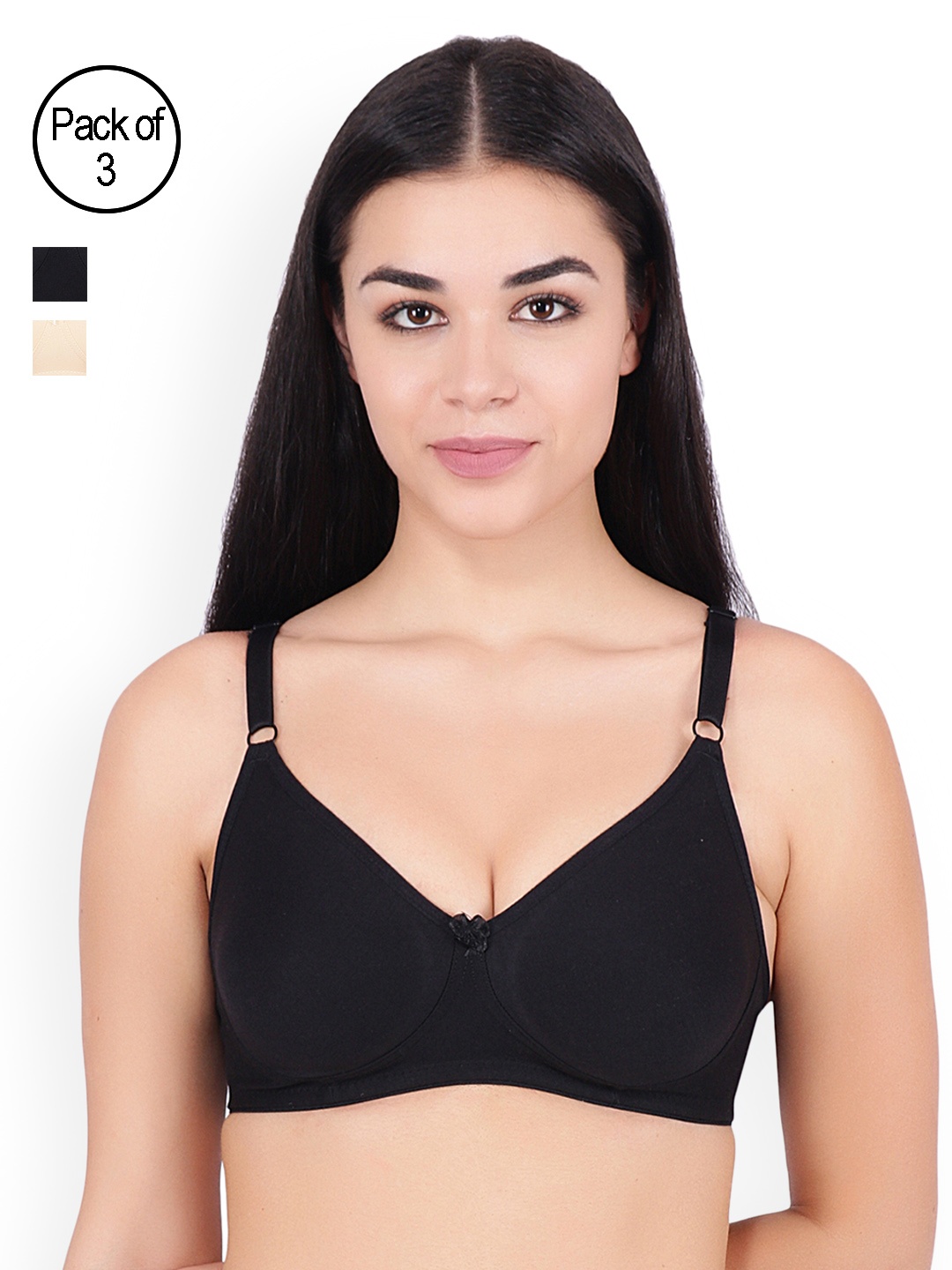 

Floret Set Of 3 Solid Non-Wired Non Padded T-shirt Bra Lizza_Black-Skin-Black_30B