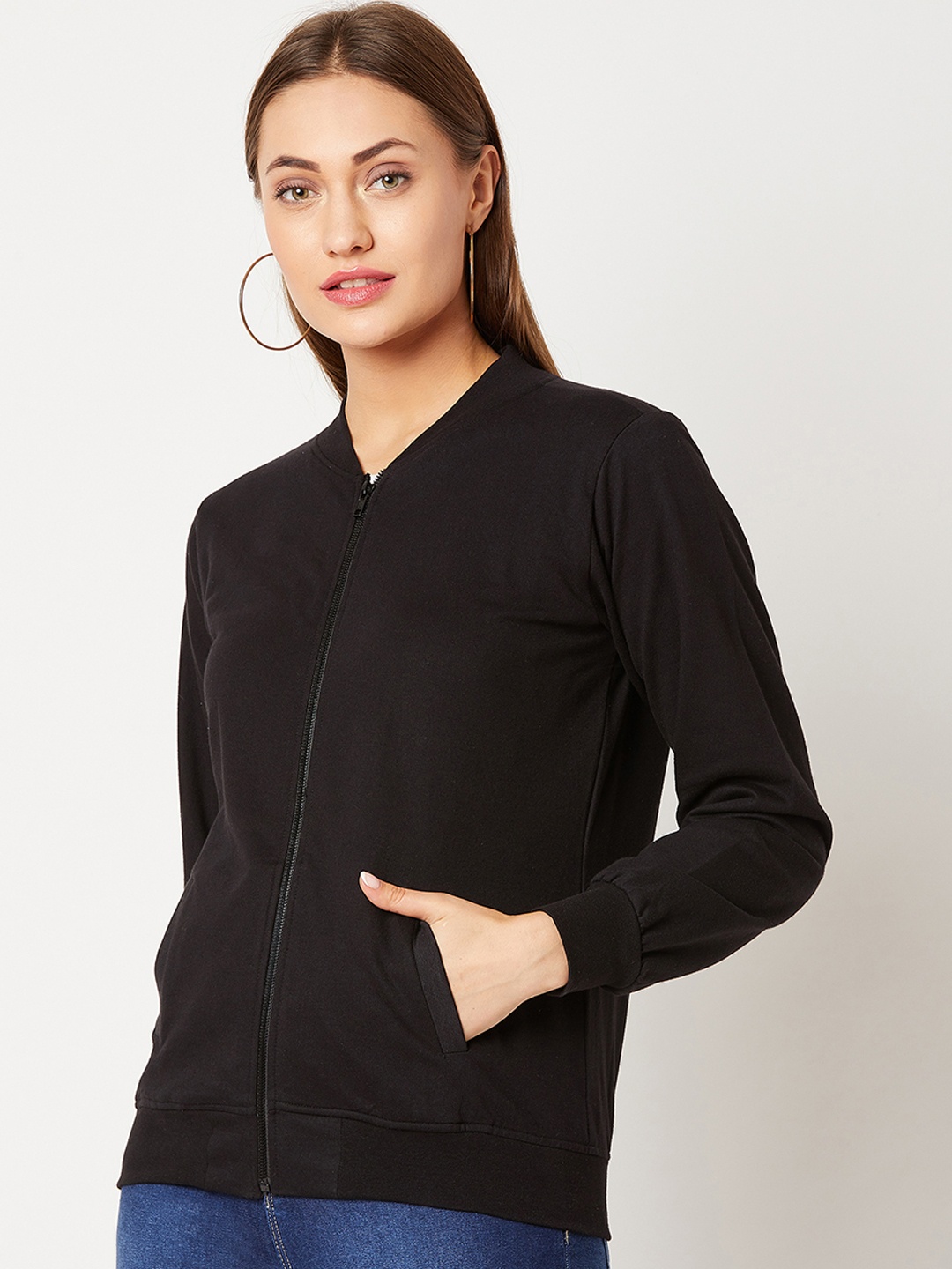 

Miss Chase Women Black Solid Bomber Jacket