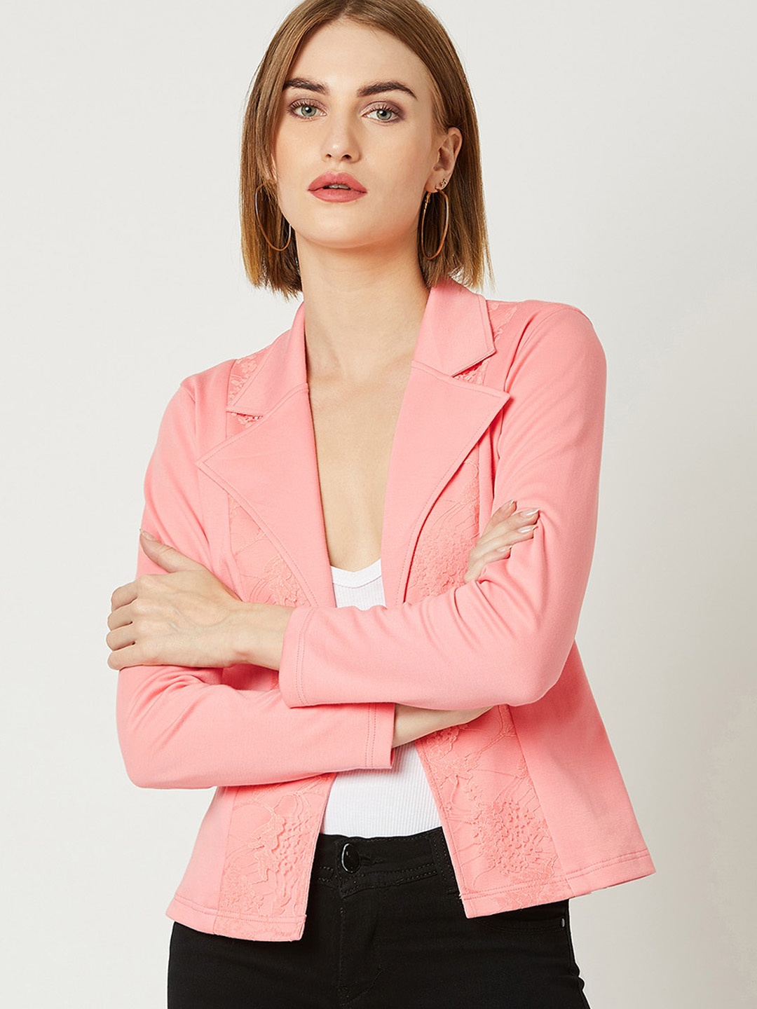 

Miss Chase Women Pink Tailored Jacket with Lace Inserts