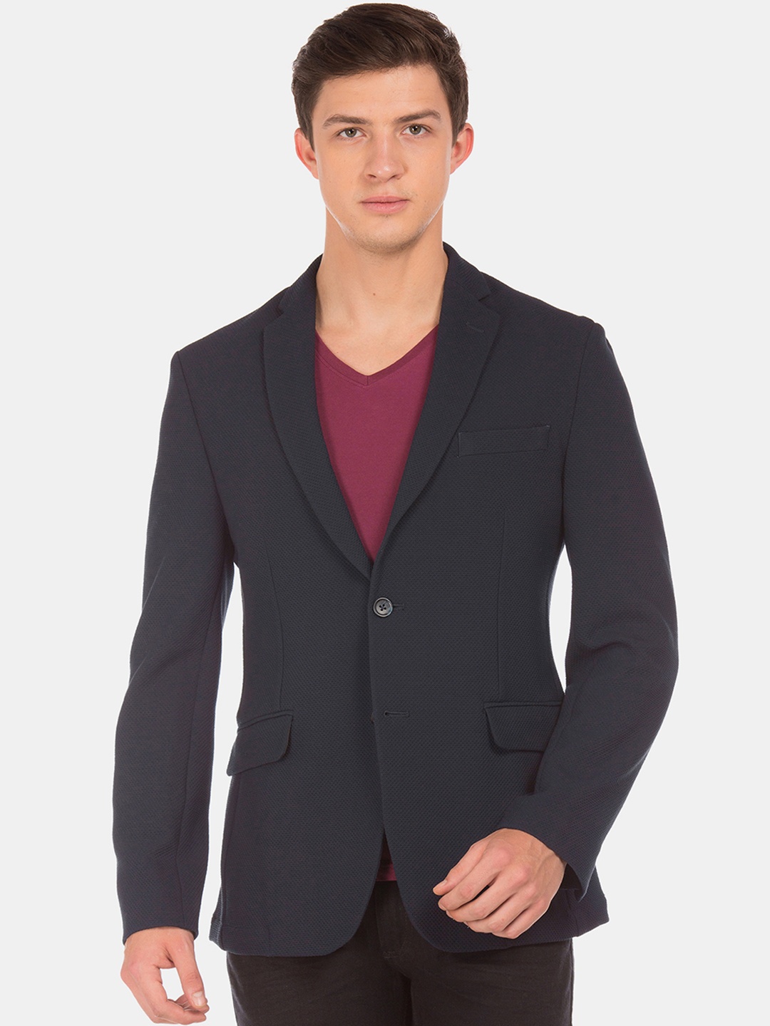 

Flying Machine Men Blue Self-Design Single-Breasted Blazer