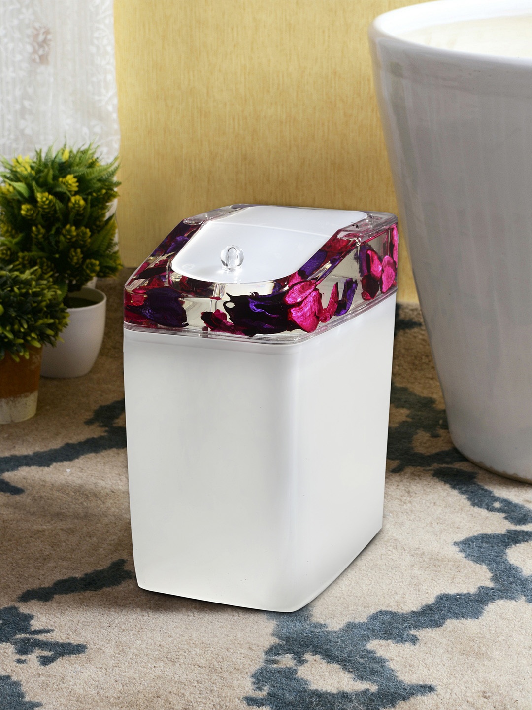 

OBSESSIONS White & Purple Solid Table-Top Waste Bin