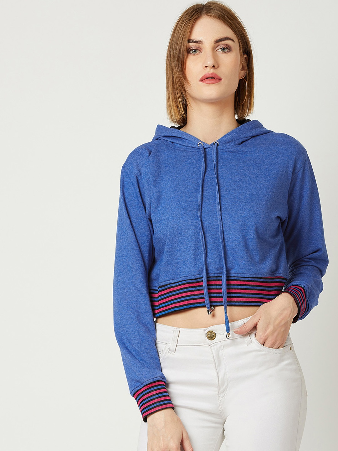 

Miss Chase Women Blue & Red Striped Hooded Sweatshirt