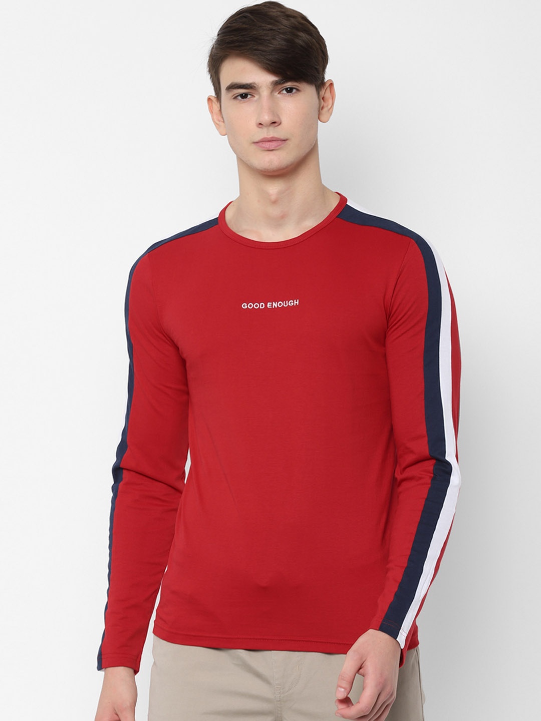 

People Men Red Solid Round Neck Pure Cotton T-shirt