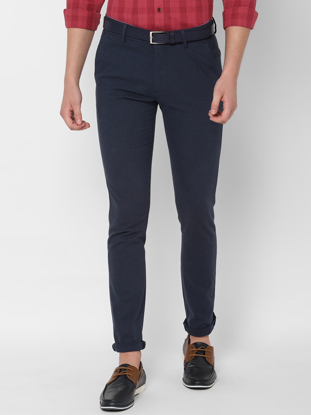 

Allen Solly Men Navy Blue Slim Fit Self Design Regular Trousers