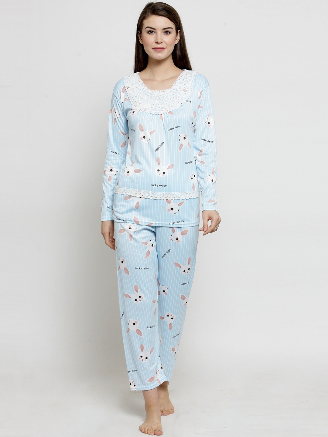

Claura Women Blue & White Printed Night suit