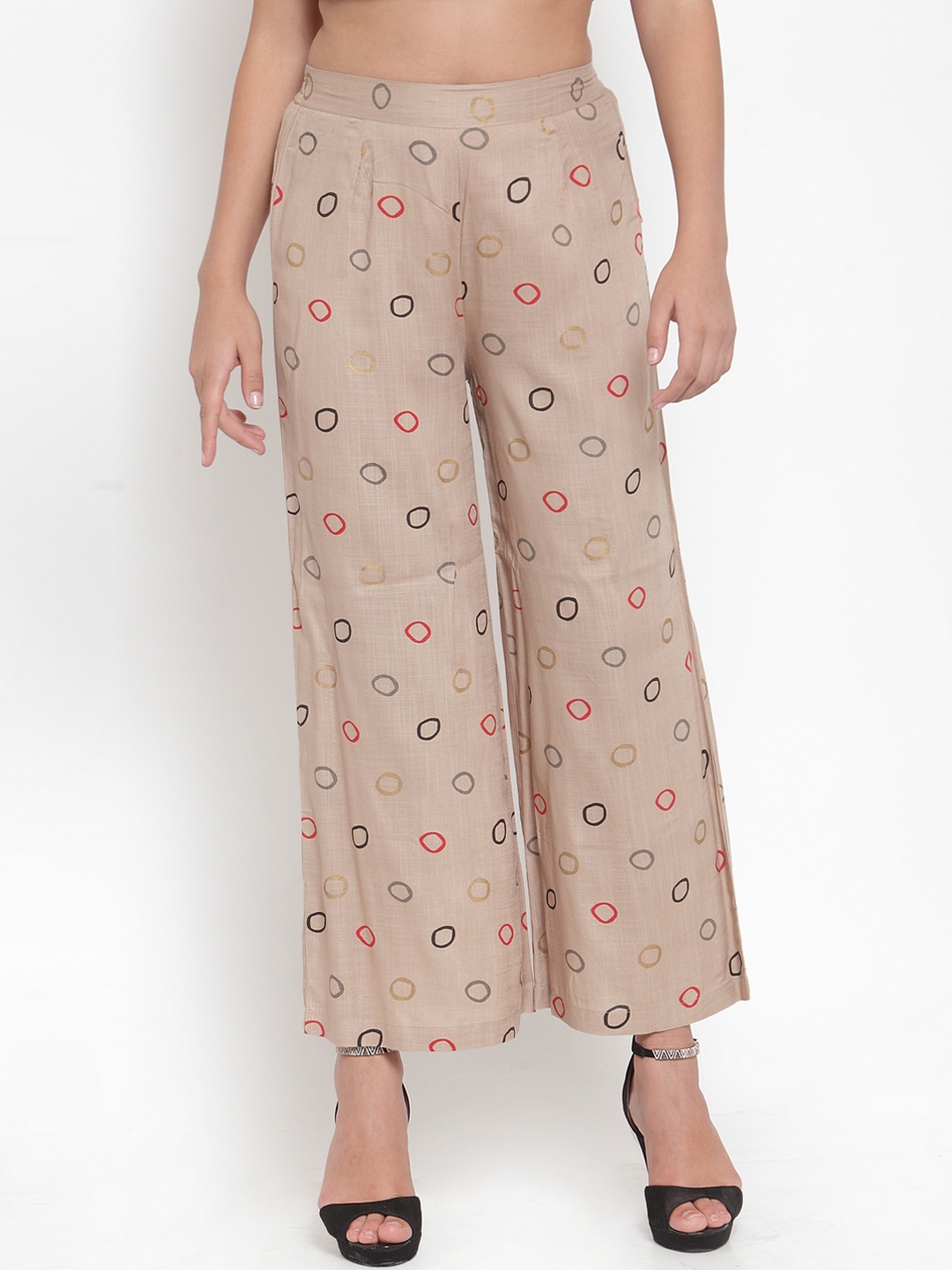 

Indibelle Women Beige Printed Straight Palazzos