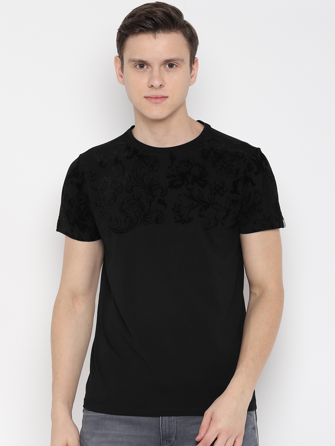 

People Men Black Printed Round Neck T-shirt