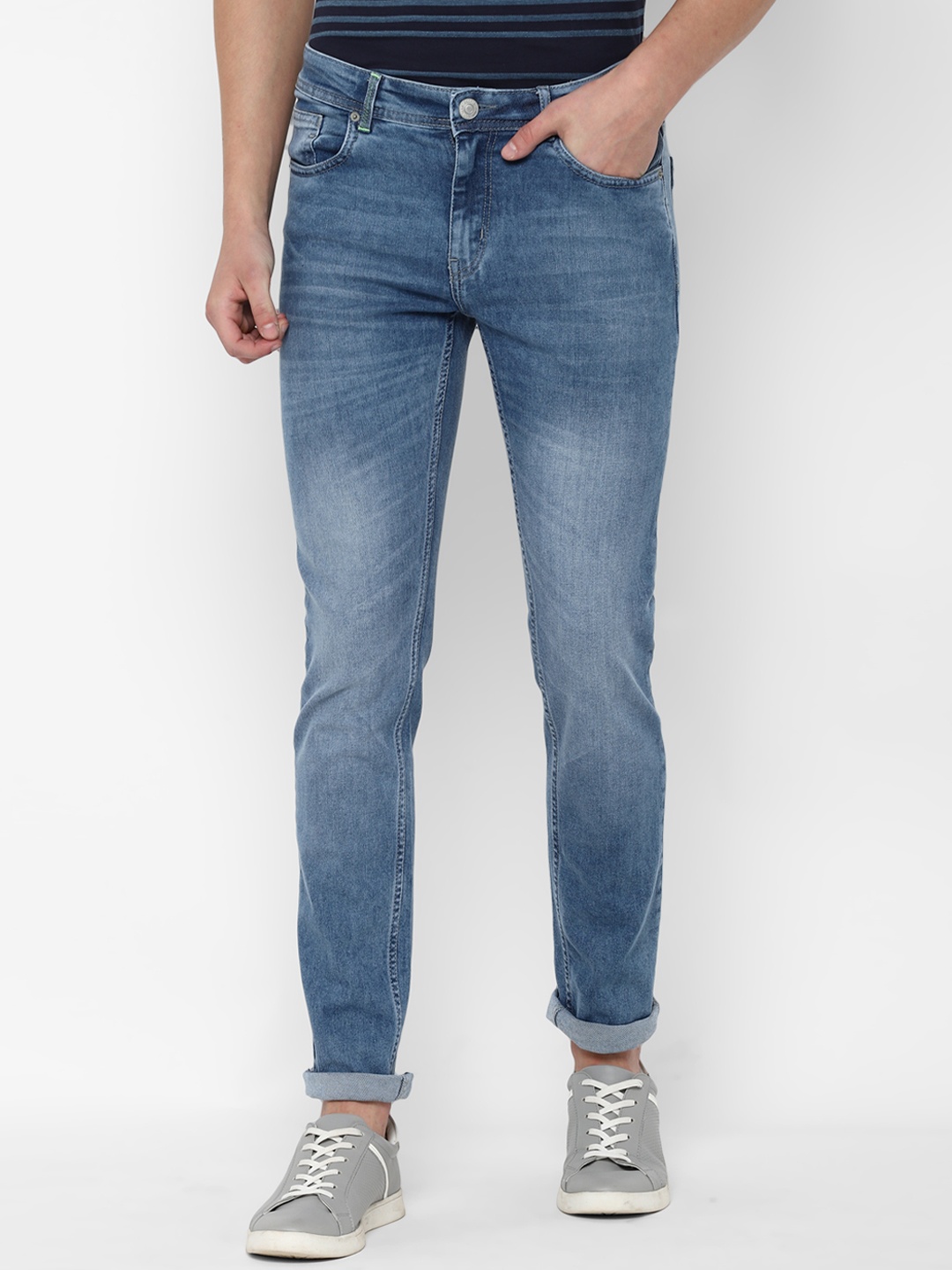

People Men Blue Regular Fit Mid-Rise Clean Look Stretchable Jeans