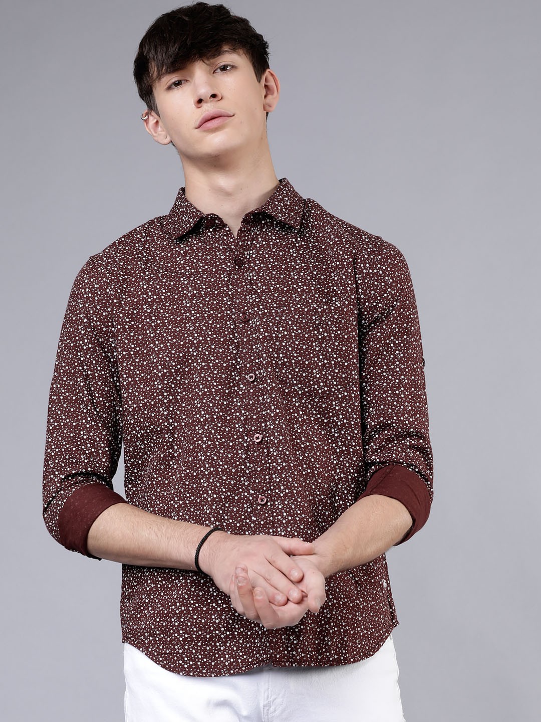

LOCOMOTIVE Men Maroon & Off-White Slim Fit Printed Casual Shirt