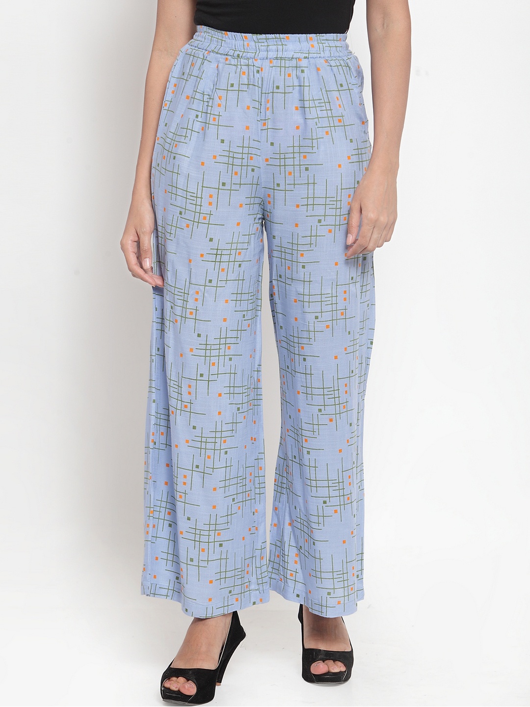

Indibelle Women Blue Printed Straight Palazzos