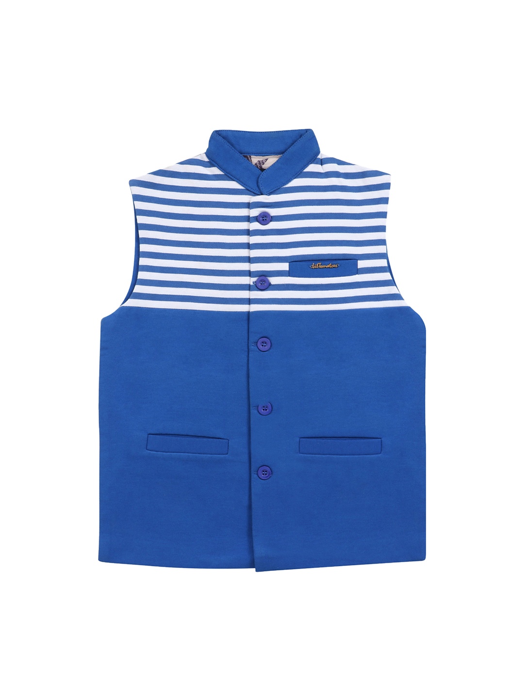 Lil Tomatoes Boys Blue & White Striped Woven Nehru Jacket