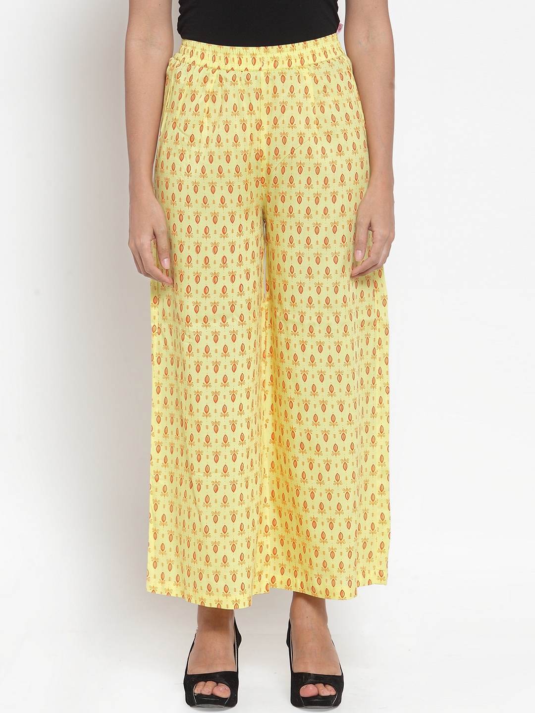 

Indibelle Women Yellow Printed Straight Palazzos