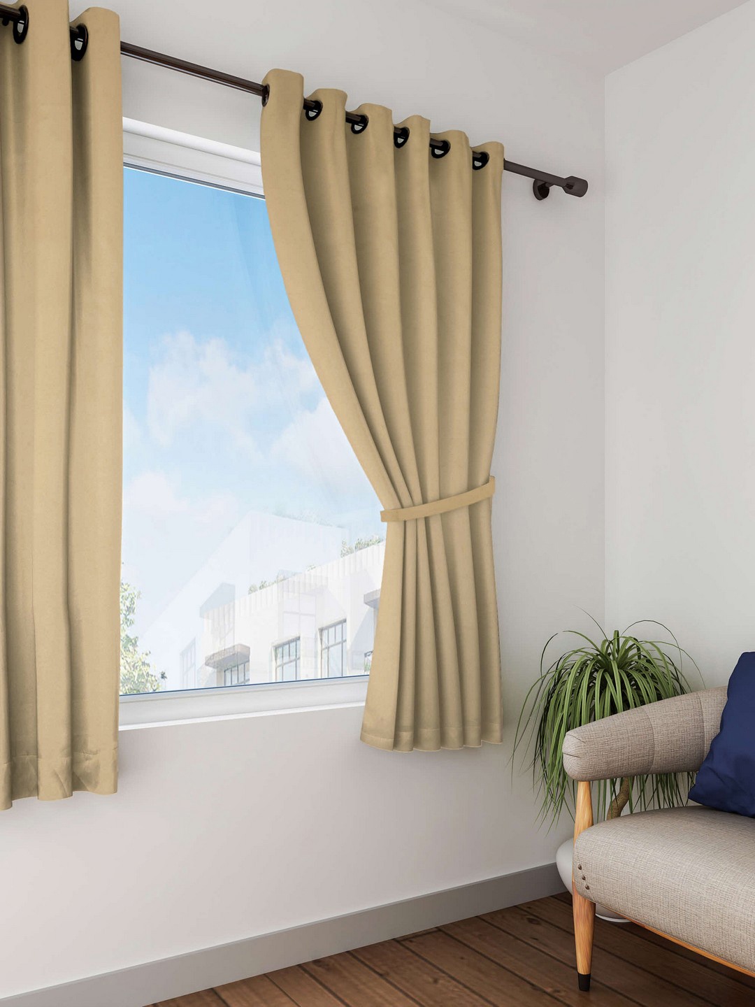

HOUZZCODE Beige Single Room Darkening Curtain