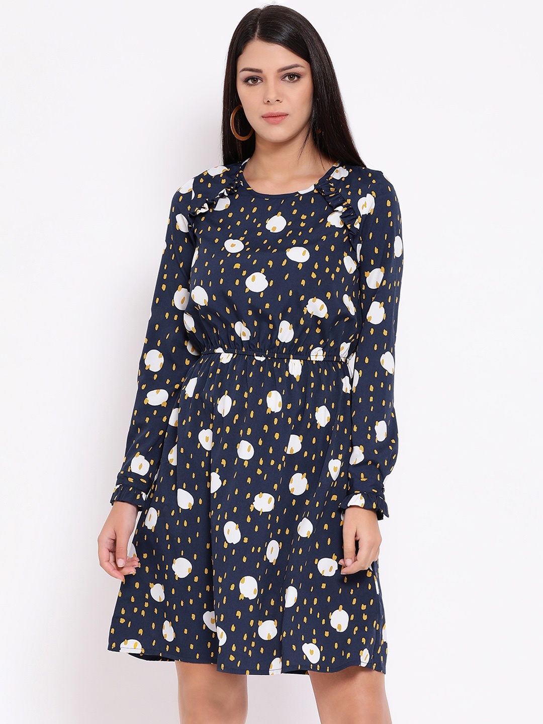 

Oxolloxo Women Printed Navy Blue A-Line Dress