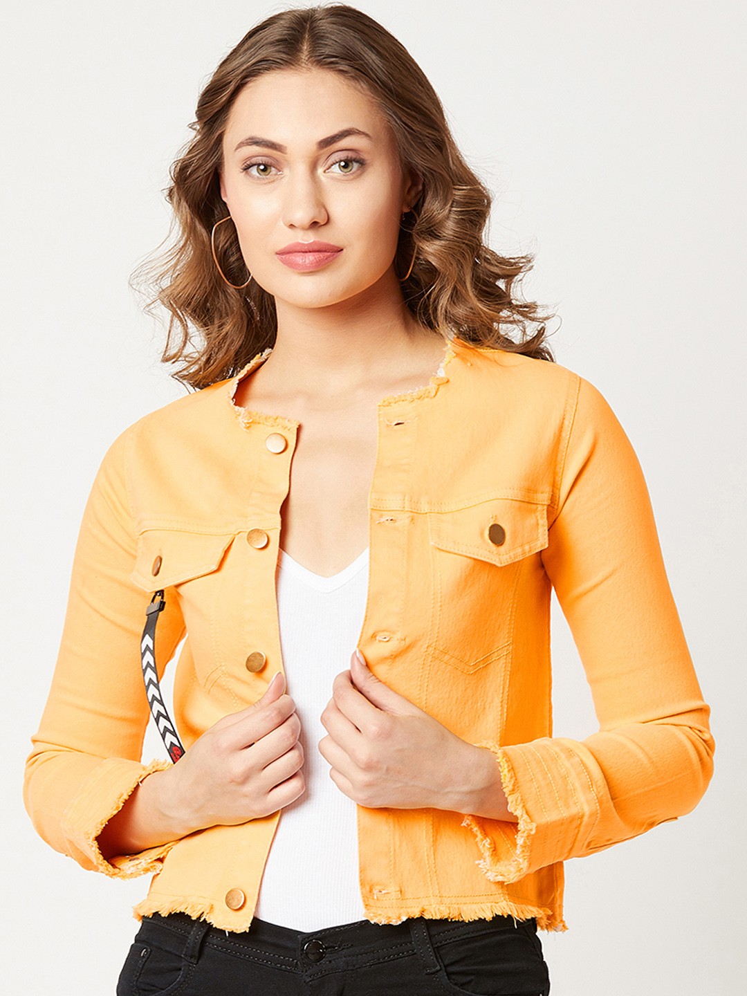 

Miss Chase Women Yellow Solid Denim Jacket