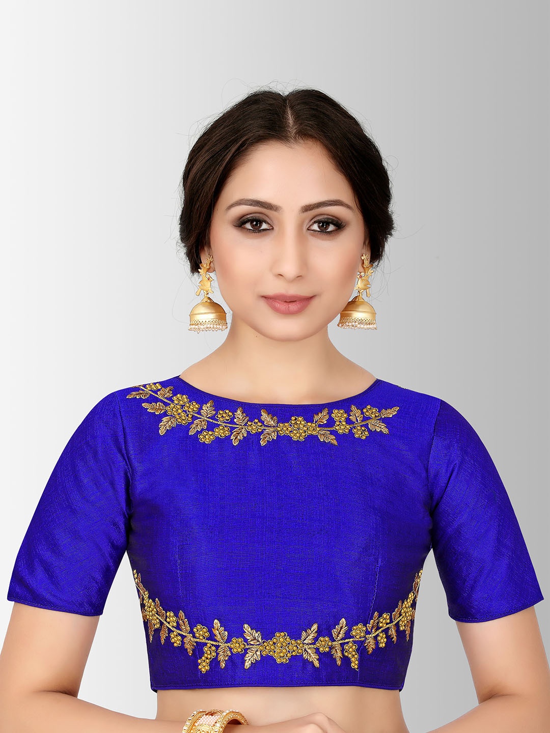 

MIMOSA Women Blue Embroidered Silk Saree Blouse