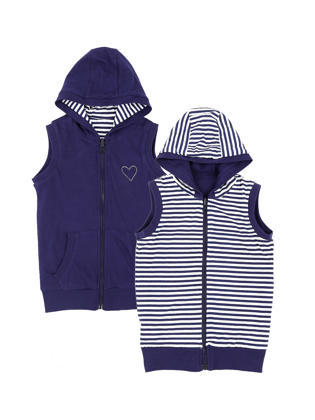 

Pantaloons Junior Girls Navy Blue Striped Hooded Reversible Sweatshirt
