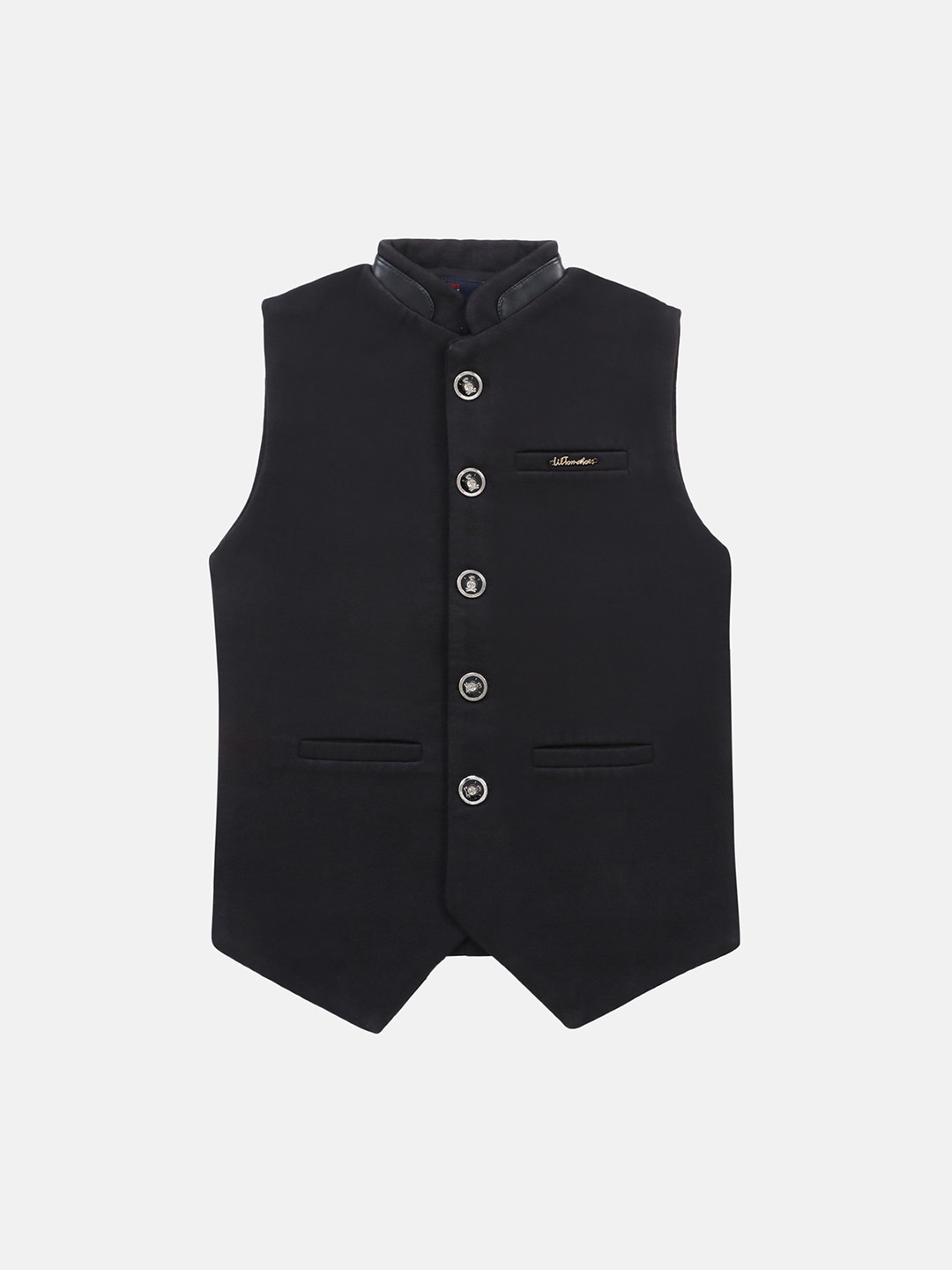 

Lil Tomatoes Boys Black Solid Woven Pure Cotton Nehru Jacket