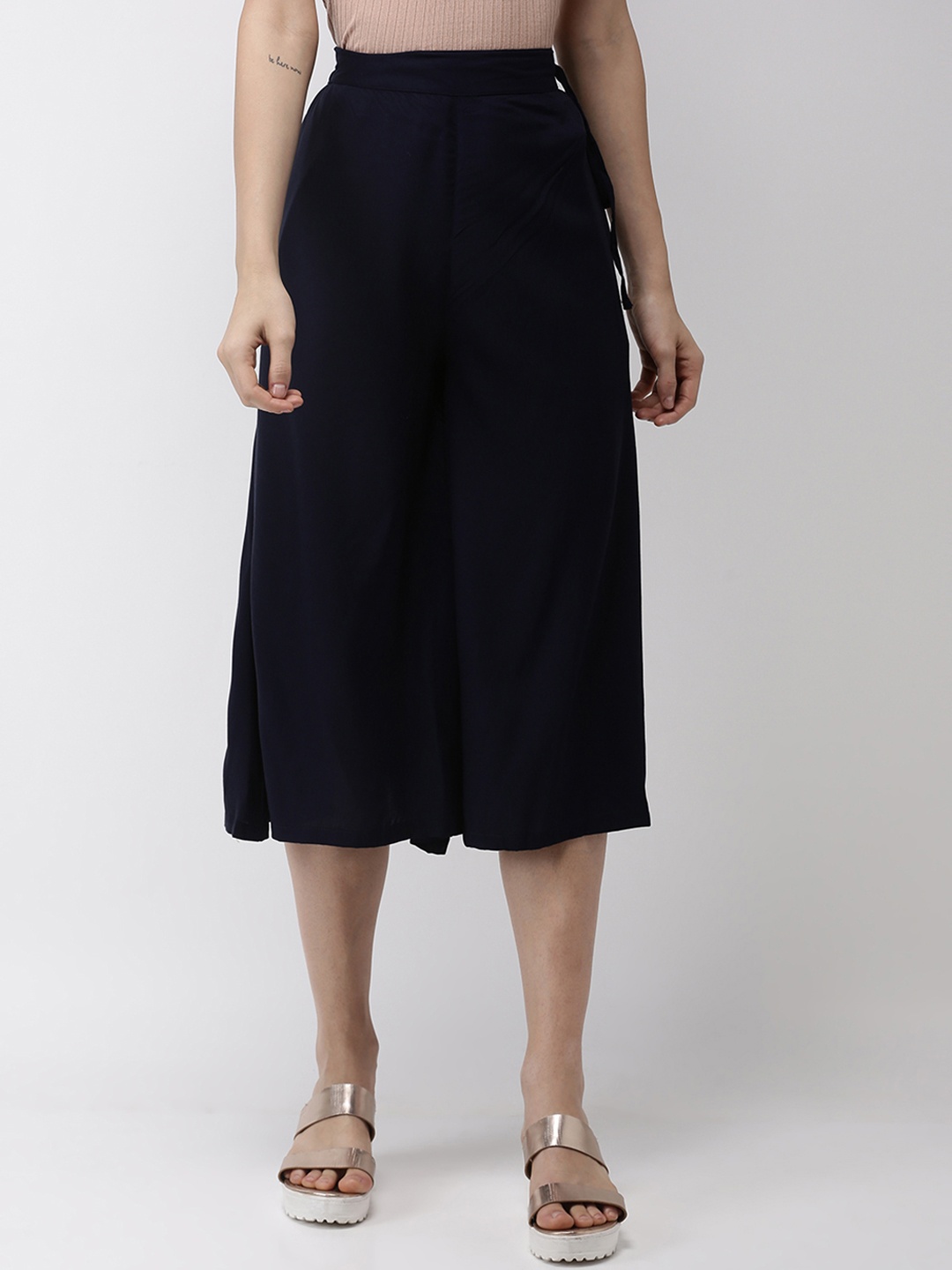 

De Moza Women Navy Blue Flared Solid Culottes