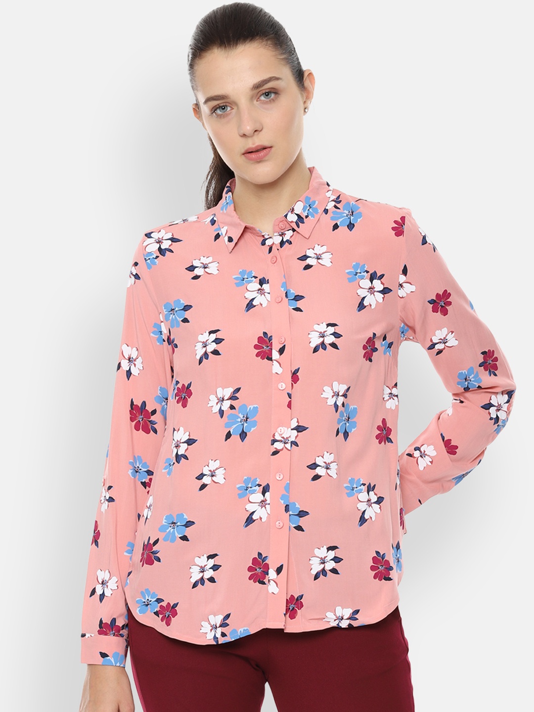 

Van Heusen Woman Pink & White Regular Fit Printed Casual Shirt