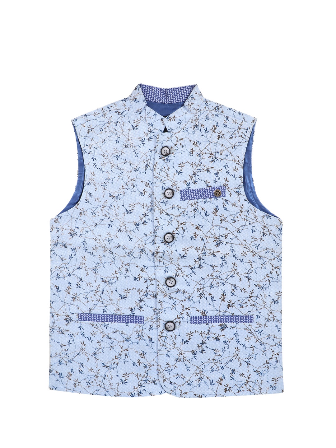

Lil Tomatoes Boys Blue Printed Woven Nehru Jacket