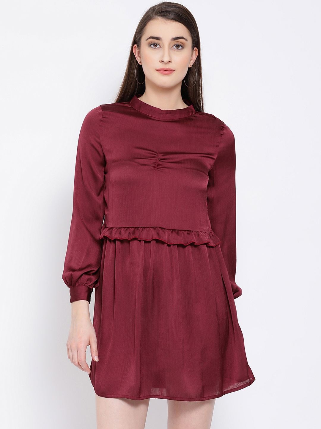 

Oxolloxo Women Solid Maroon A-Line Dress