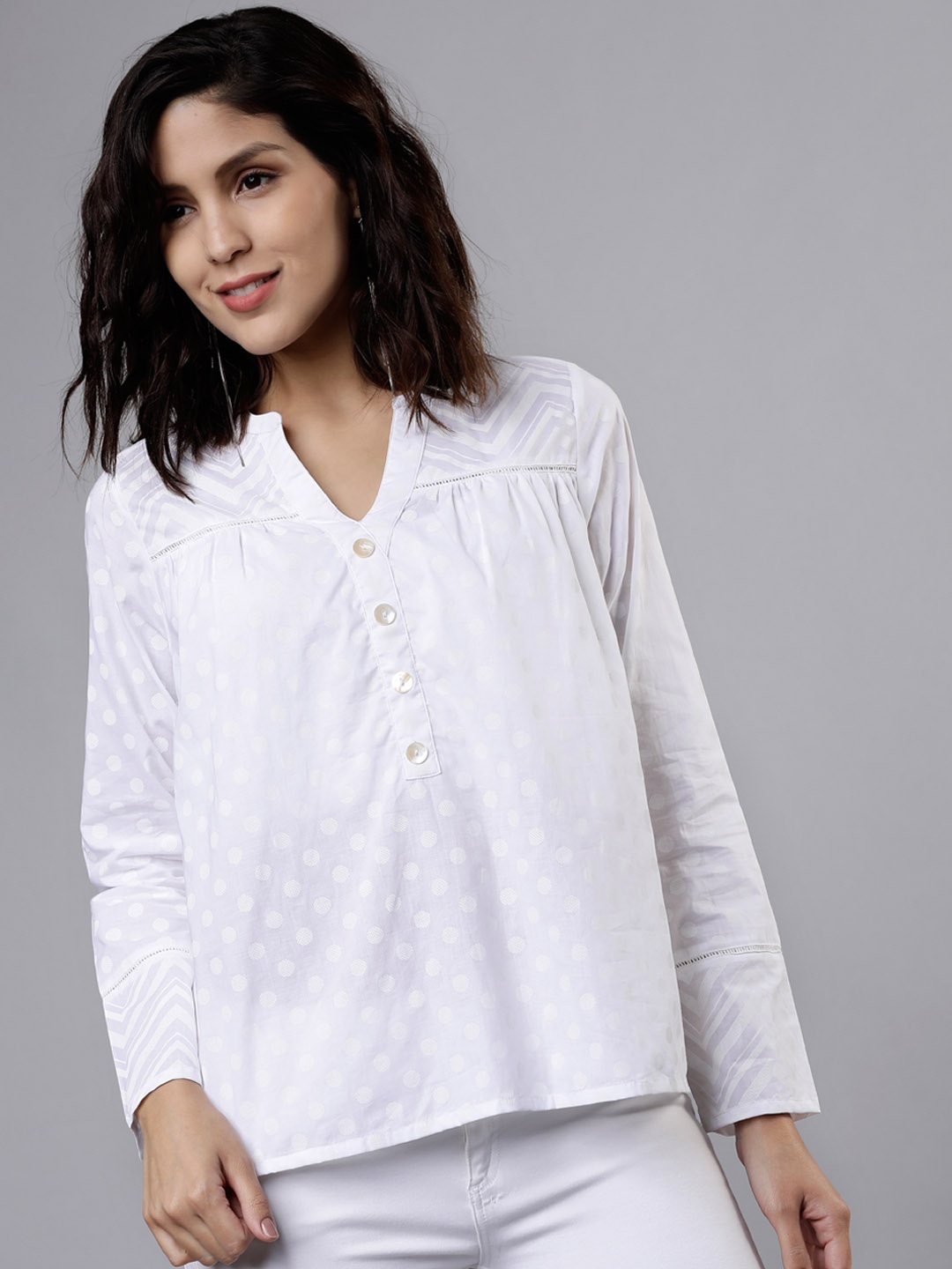 

Vishudh Women Off-White Printed A-Line Top