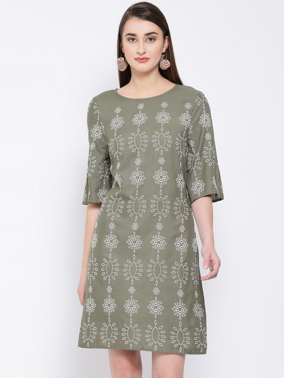 

Oxolloxo Women Printed Green A-Line Dress
