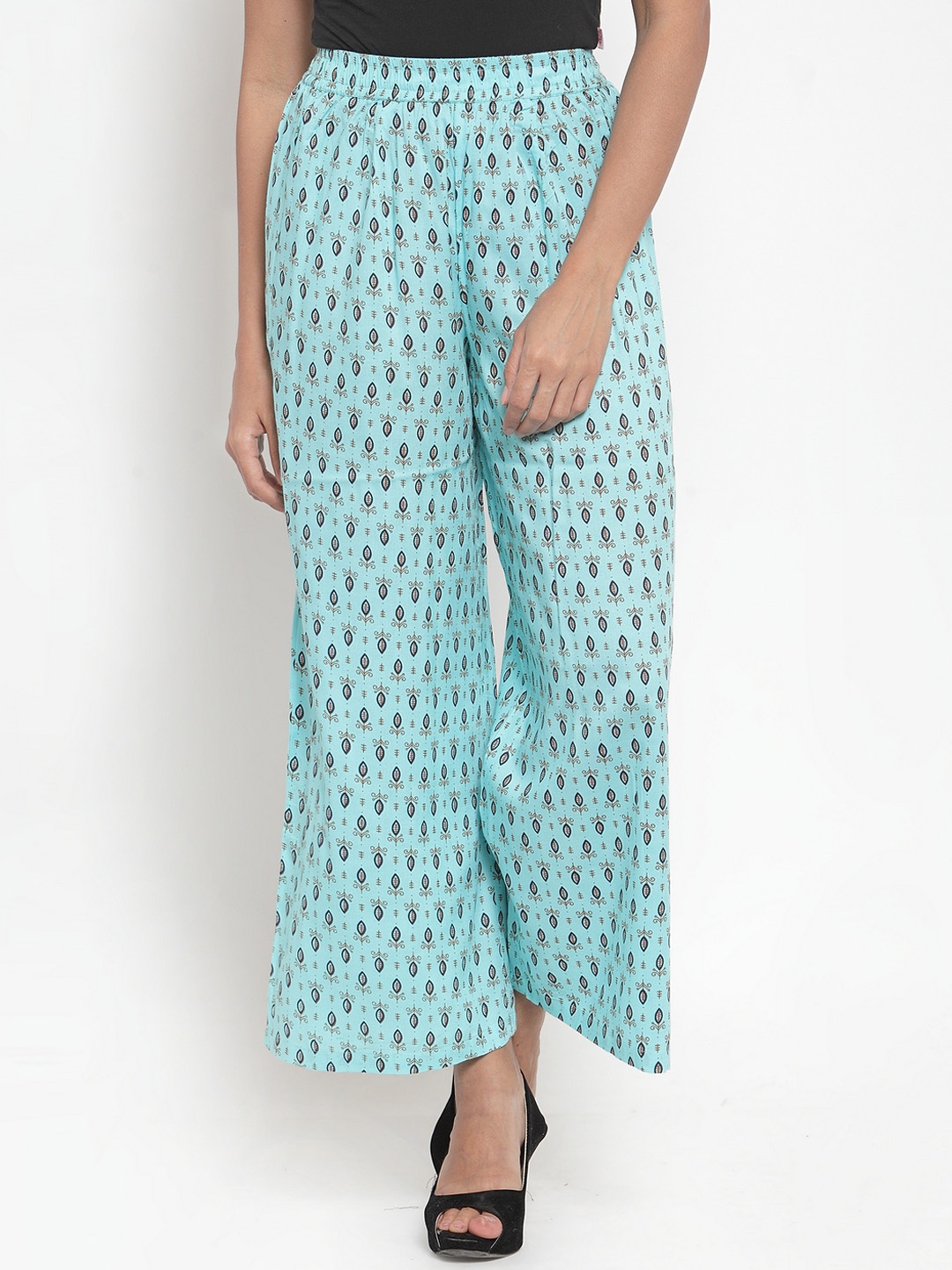 Indibelle Women Blue Printed Straight Palazzos
